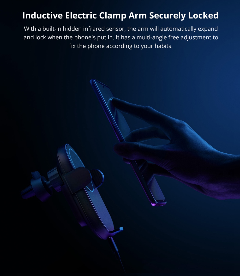 Xiaomi Wireless Car Charger 20W Max Power Inductive Electric Clamp Arm Double Heat Dissipation Fast Charging - Black 11 Xiaomi Wireless Car Charger 20W Max Power Inductive Electric Clamp Arm Double Heat Dissipation Fast Charging - Black