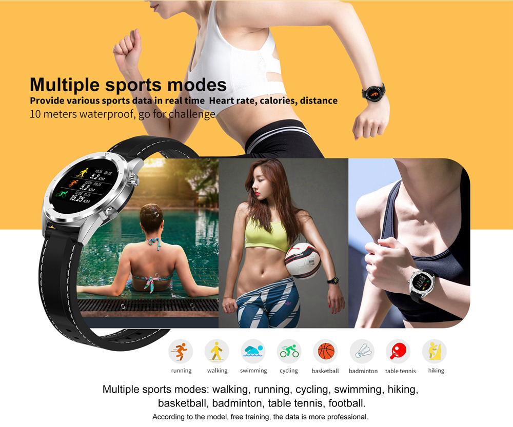NO.1 DT28 Smart Watch 1.54 Inch TFT Screen Heart Rate Monitor ECG Blood Pressure Bluetooth4.2 IP68 Silicone Strap - Black