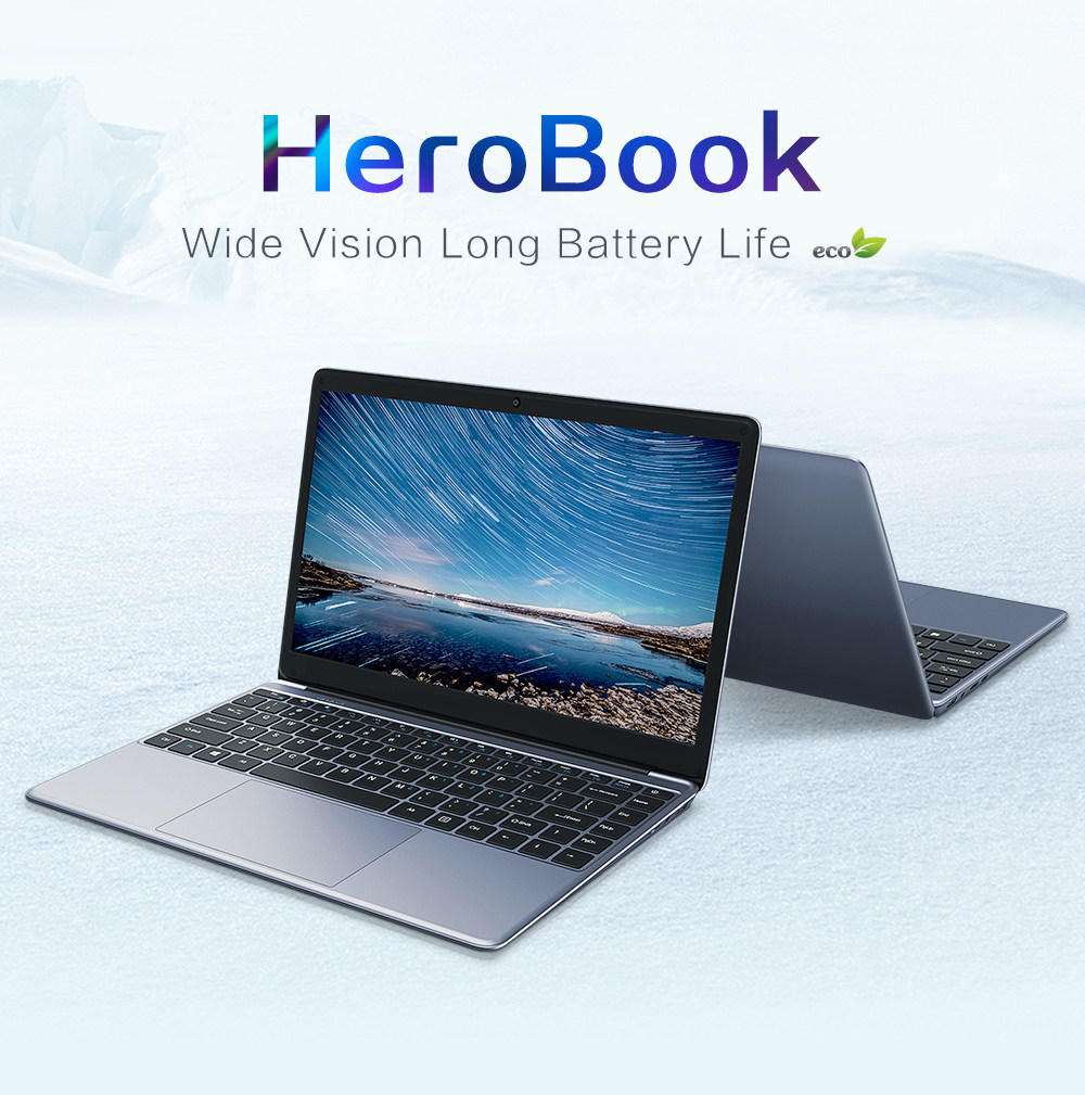 Chuwi HeroBook Laptop Intel Atom x5-E8000 Quad Core 14.1 Inch 1366x768 4GB RAM 64GB ROM Windows 10 - Grey