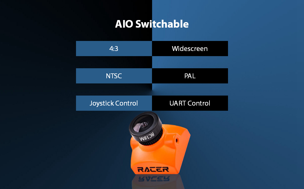 RunCam Racer 2 Super WDR OSD 2.1mm FOV 145 Degree 700TVL CMOS Sensor Micro FPV Camera 4:3 Widescreen N/P Switchable - Black