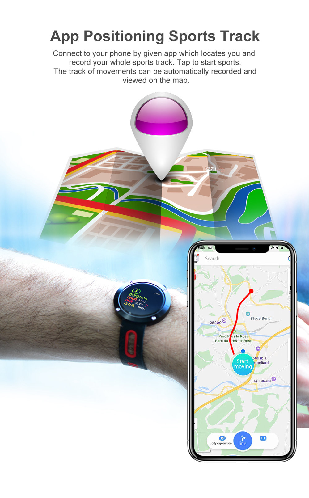 Makibes DM58 Plus Smart Watch 1.22 Inch IPS Screen Heart Rate Monitor Health Tracker IP68 - Black