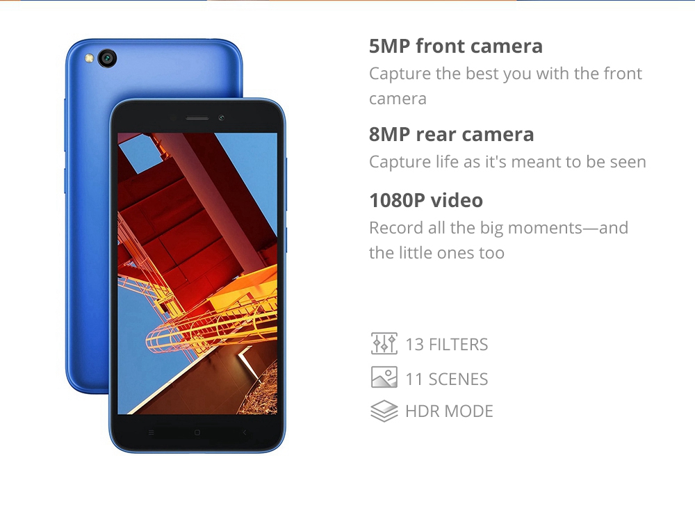 Xiaomi Redmi Go 5.0 inch 4G LTE Smartphone Snapdragon 425 1GB 8GB 8.0MP Rear+5.0MP Front Camera Android Special-edition System Global Version - Black