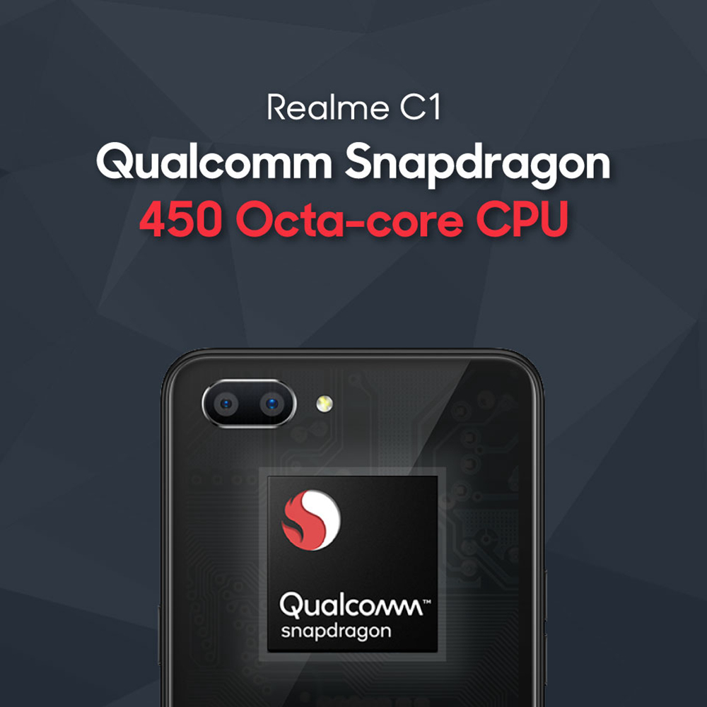 Realme C1 6.2 Inch 4G LTE Smartphone Snapdragon 450 2GB 16GB 13.0MP+2.0MP Dual Rear Cameras Android 8.1 Face Unlock Global Version - Black