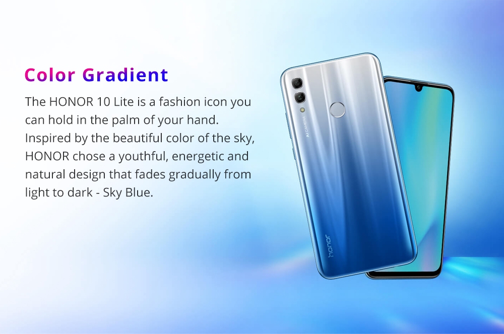 HUAWEI Honor 10 Lite 6.21 Inch 4G LTE Smartphone Kirin 710 3GB 64GB 13.0MP+2.0MP Dual Rear Cameras Android 9.0 Touch ID Global Version - Blue