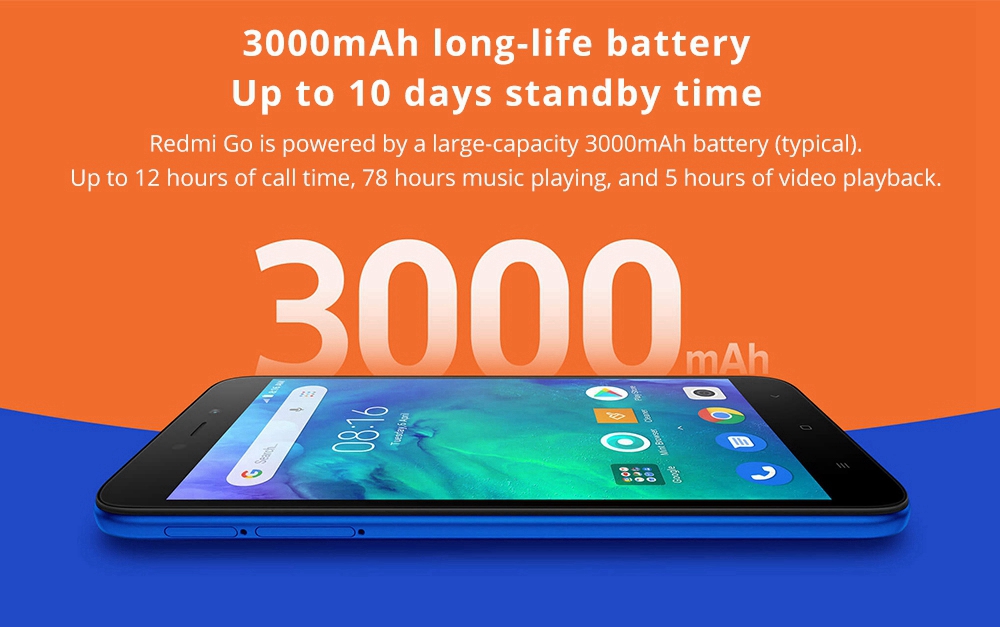 Xiaomi Redmi Go 5.0 inch 4G LTE Smartphone Snapdragon 425 1GB 8GB 8.0MP Rear+5.0MP Front Camera Android Special-edition System Global Version - Black