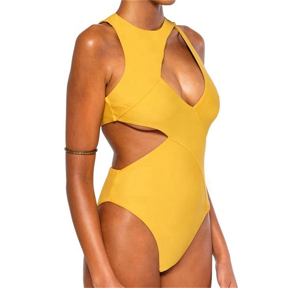 BK81 Women Tight Onepiece Swimsuit Size L Yellow