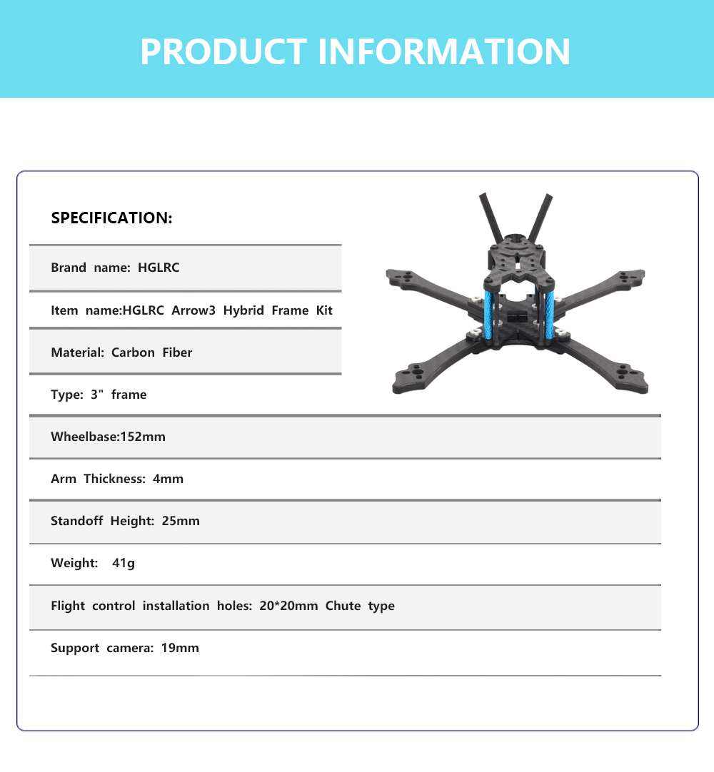 HGLRC Arrow 3 3inch Hybrid Frame Kit Arm 4mm for FPV Racing Drone