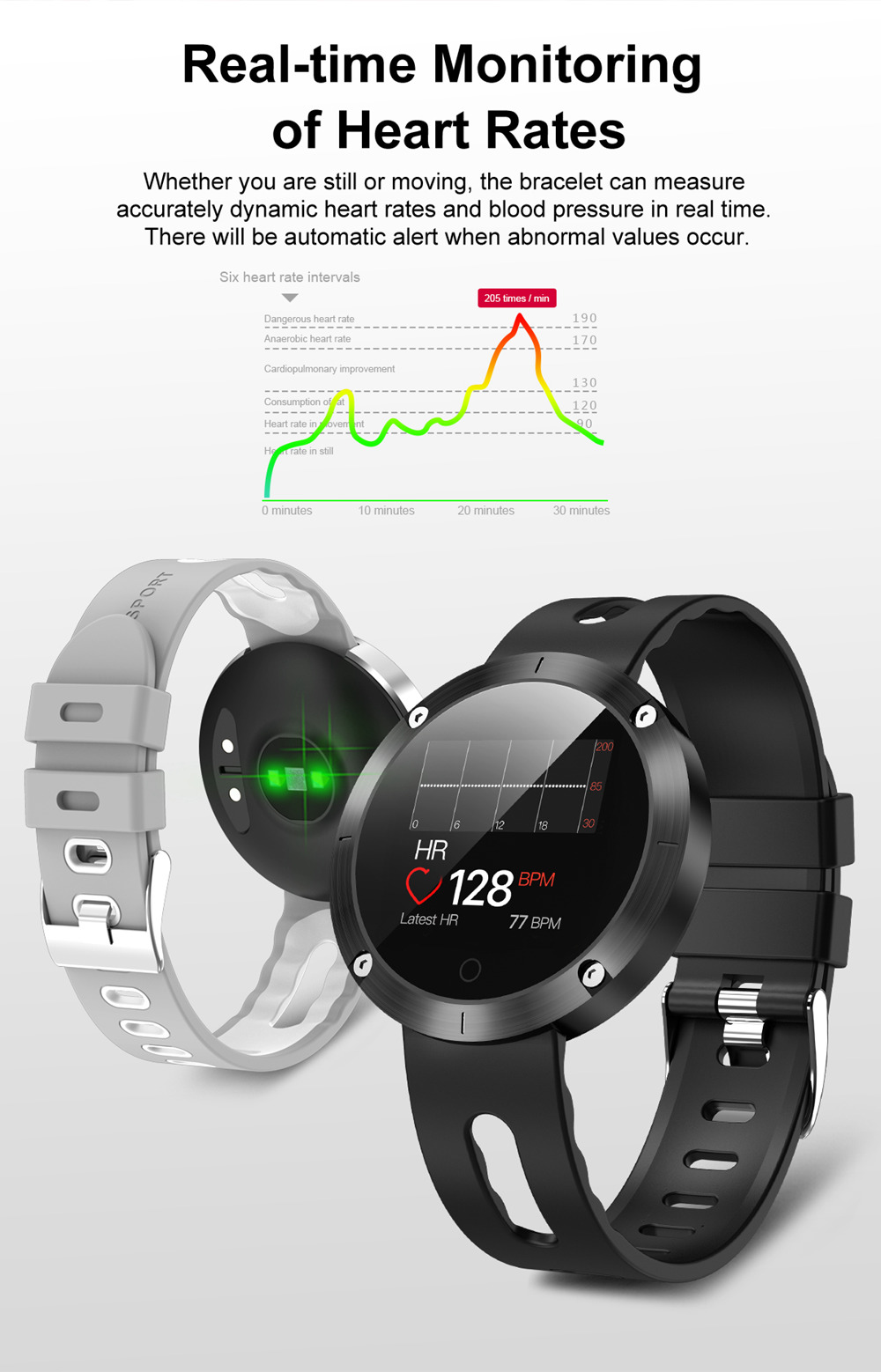 Makibes DM58 Plus Smart Watch 1.22 Inch IPS Screen Heart Rate Monitor Health Tracker IP68 - Black