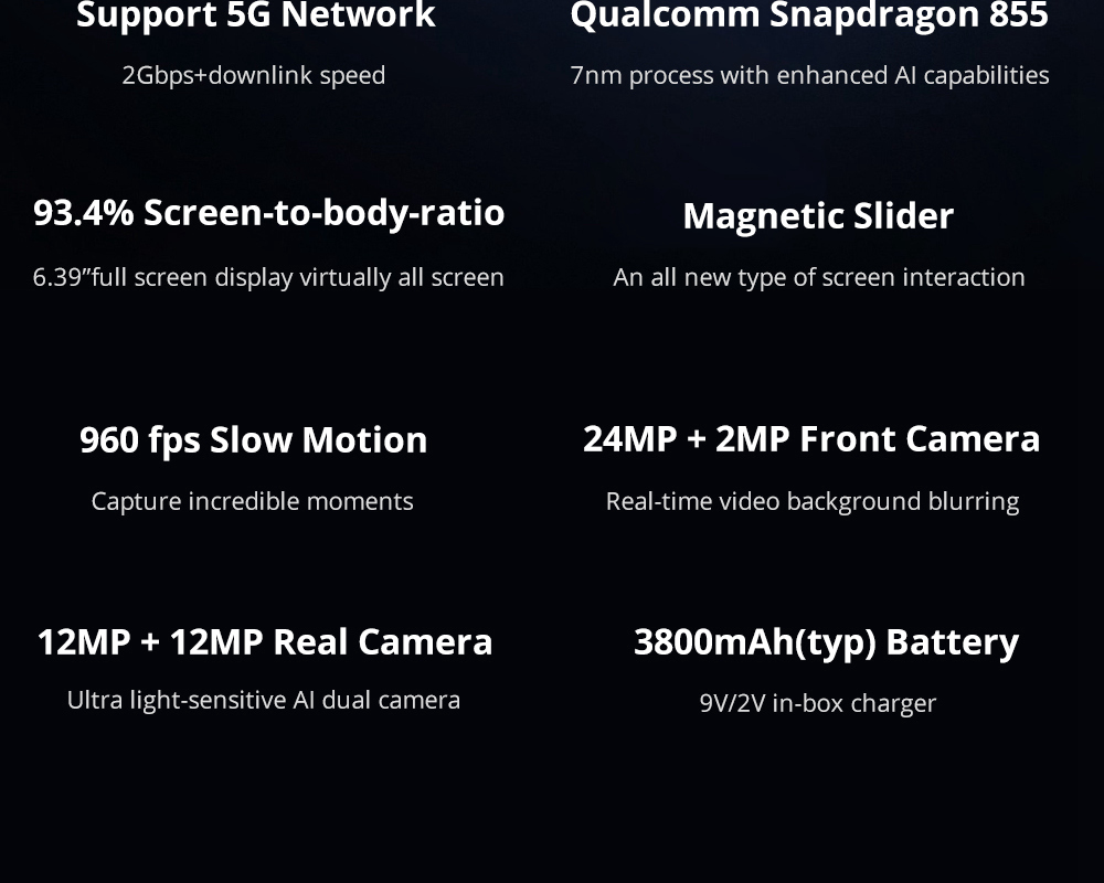 Xiaomi Mi Mix 3 5G LTE Smartphone 6.39 Inch Snapdragon 855 6GB 128GB 12.0MP+12.0MP Dual Rear Cameras MIUI 10 Ceramic Body NFC Wireless Charge Global Version - Black