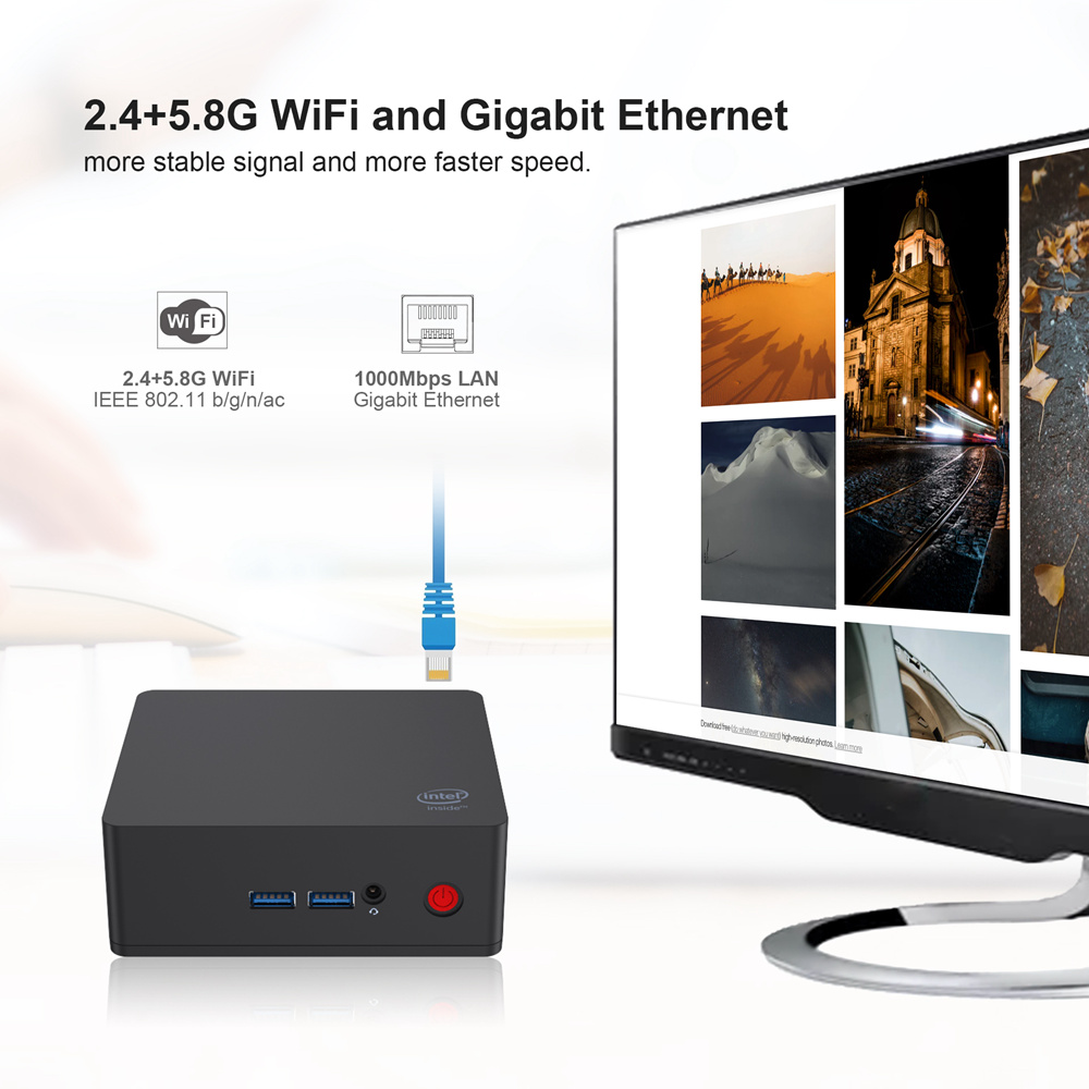 AP45 Intel Apollo Lake J4205 4GB DDR4 64GB eMMC Windows 10 Mini PC Dual Band WiFi Bluetooth Gigabit LAN USB3.0*4 HDMI*2 2.5 inch HDD Bay