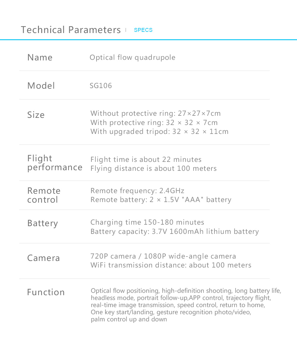 SG106 1080P WiFi FPV RC Drone Optical Flow Positioning RTF White - Three Battery