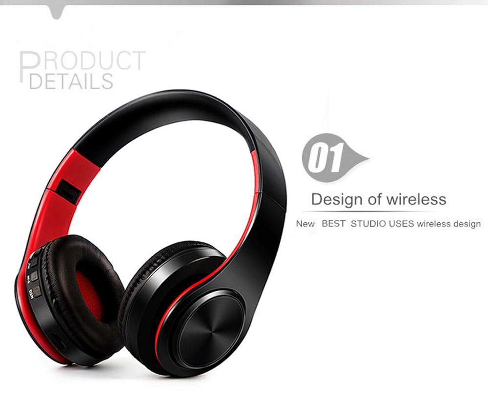 M3 Foldable Wireless Bluetooth Headphones Stereo Sound Support TF Card FM - Red + Black
