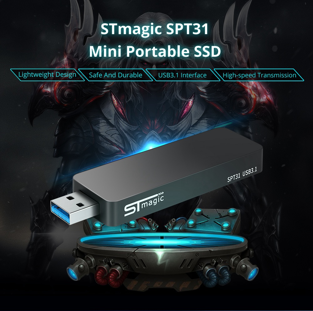 STmagic SPT31 512G Mini Portable M.2 SSD USB3.1 Solid State Drive Read Speed 500MB/s - Gray