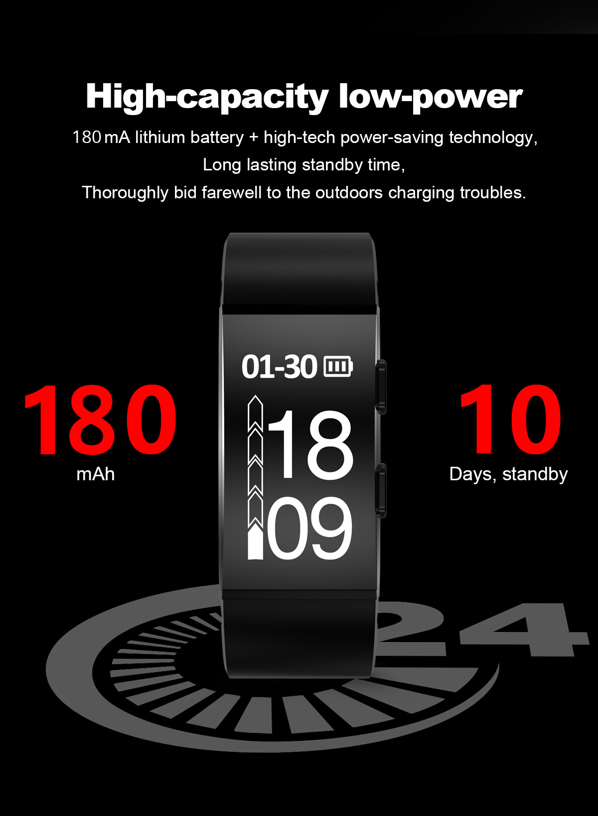 Makibes GT11 Smart Bracelet 0.96 Inch OLED Screen IP67 Built-in GPS Heart Rate Monitor Multi-sport Mode - Black