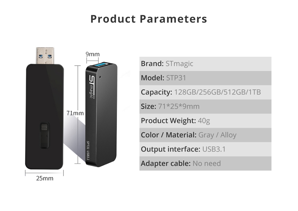 STmagic SPT31 1TB Mini Portable M.2 SSD USB3.1 Solid State Drive Read Speed 500MB/s - Gray