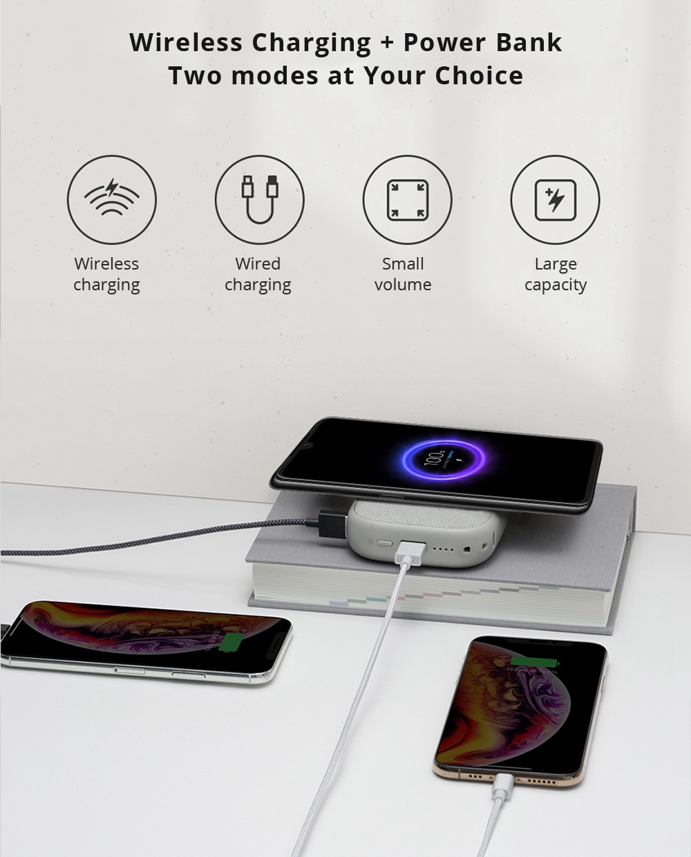 Xiaomi SOLOVE W5 10000mAh Wireless Power Bank Support Wireless Fast Charging - Gray