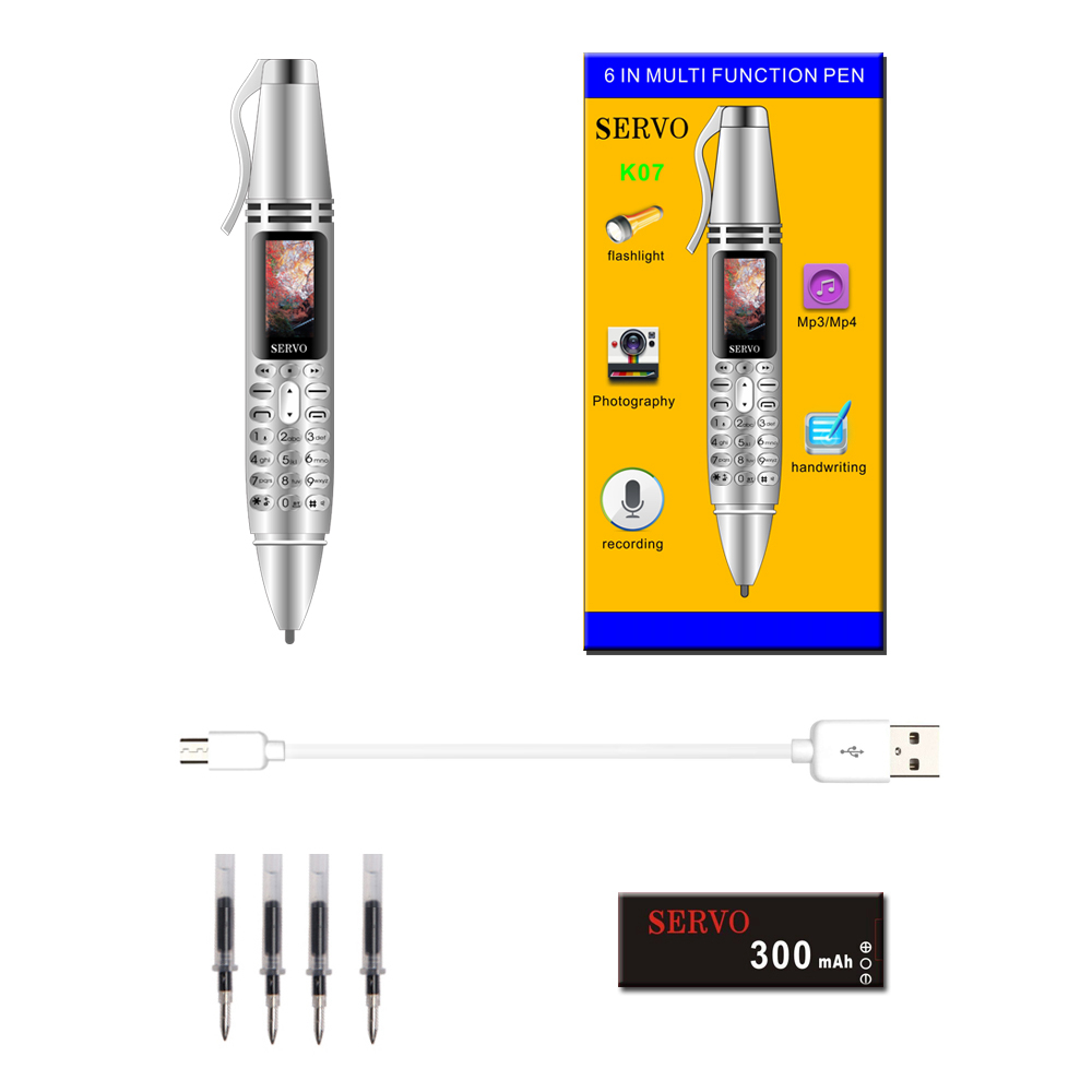 SERVO K07 0.96 Inch Mini Card Phone Bluetooth Dialer Recording Pen Handwriting Pen Flashlight Camera Dual SIM 300mAh - Red