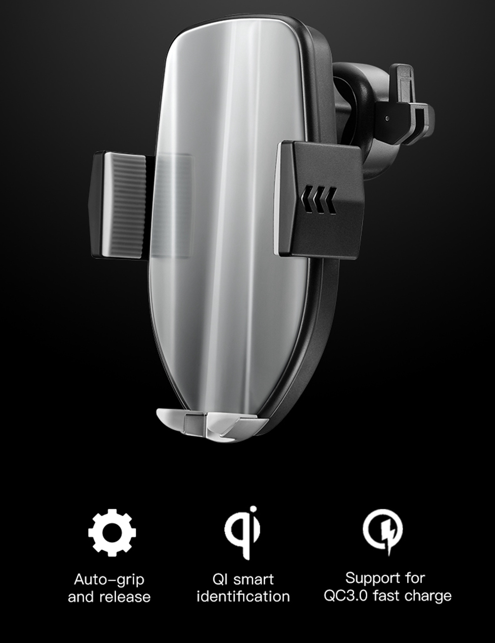 Smart Wireless Car Charger Holder QC3.0 Fast Charging Air Outlet Mount - Black