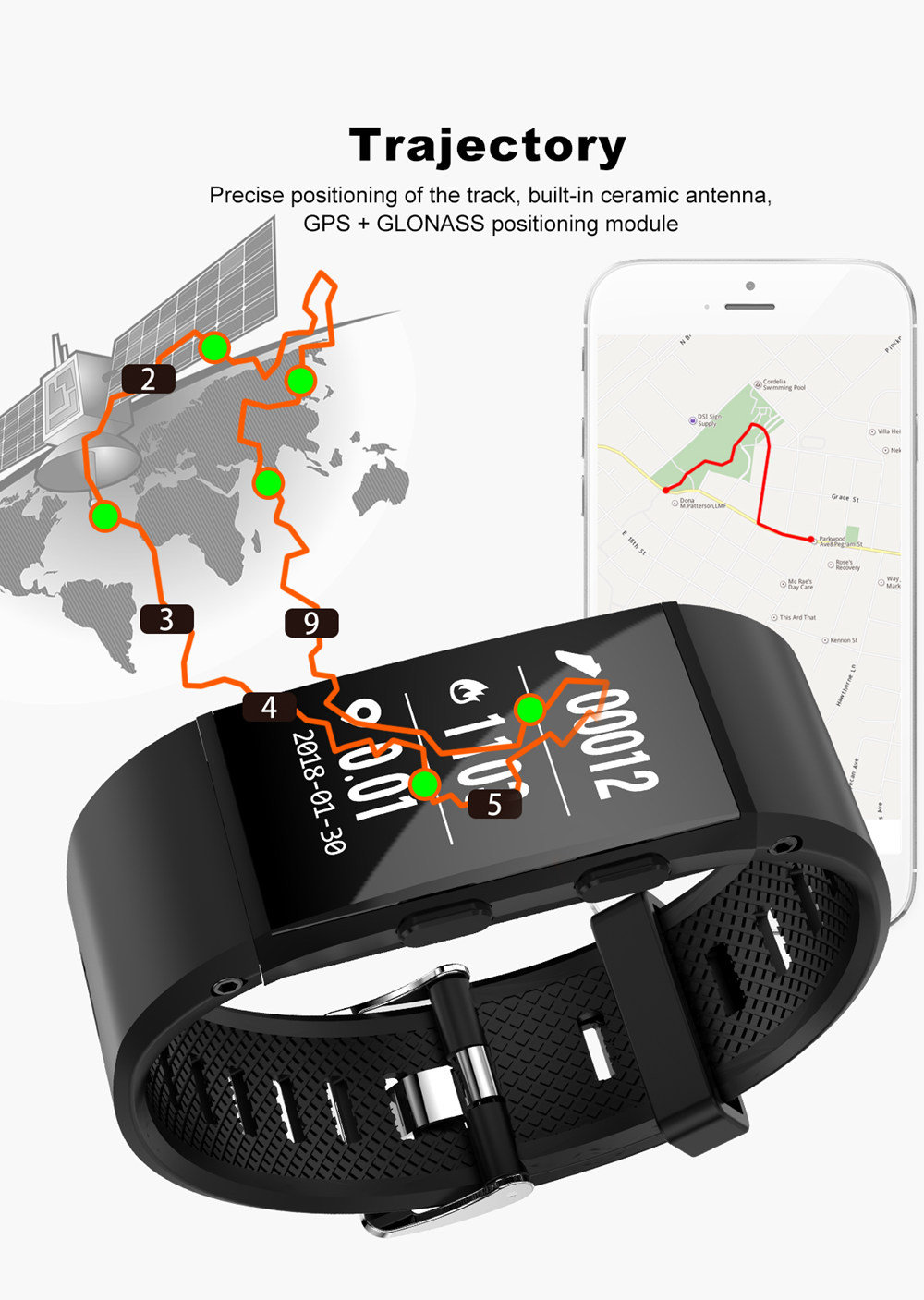 Makibes GT11 Smart Bracelet 0.96 Inch OLED Screen IP67 Built-in GPS Heart Rate Monitor Multi-sport Mode - Black