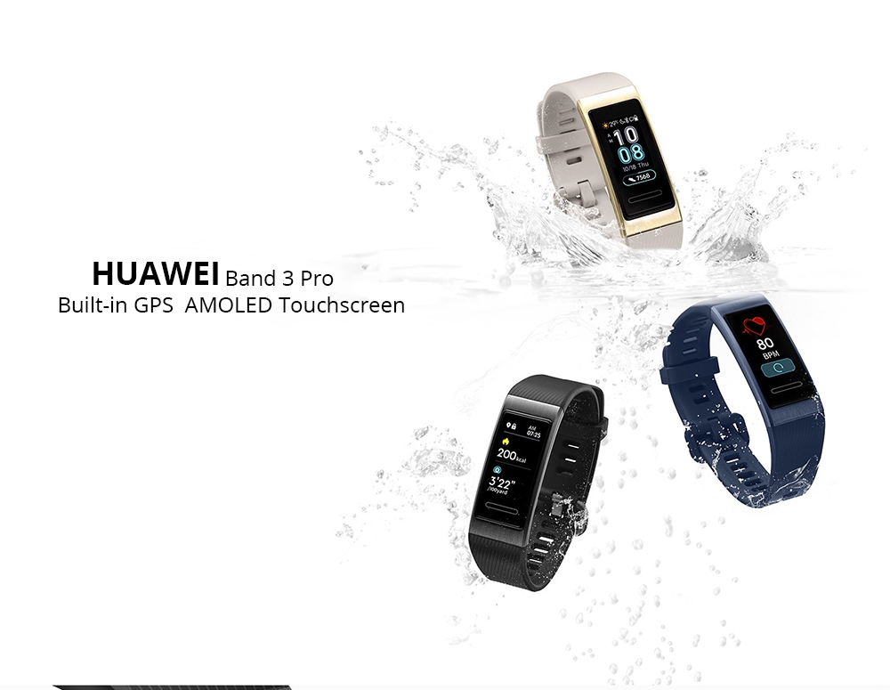 Huawei Band 3 Pro Smart Bracelet 0.95 Inch AMOLED Screen Built-in GPS Heart Rate Sleep Monitor 5ATM Swimming Posture Recognition - Black