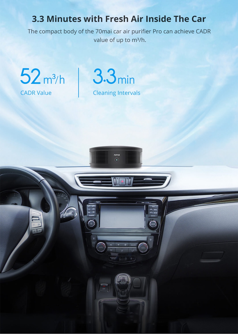 Xiaomi 70Mai Car Air Purifier Pro PM2.5 Particles Filter Silent Mode - Black