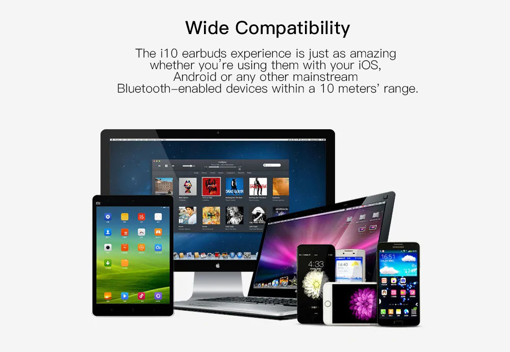 Apods i10 Bluetooth 5.0 TWS Earbuds Wireless Charging Realtek 8763BFR Bilateral Call 4 Hours Working Time Stereo Sound - White