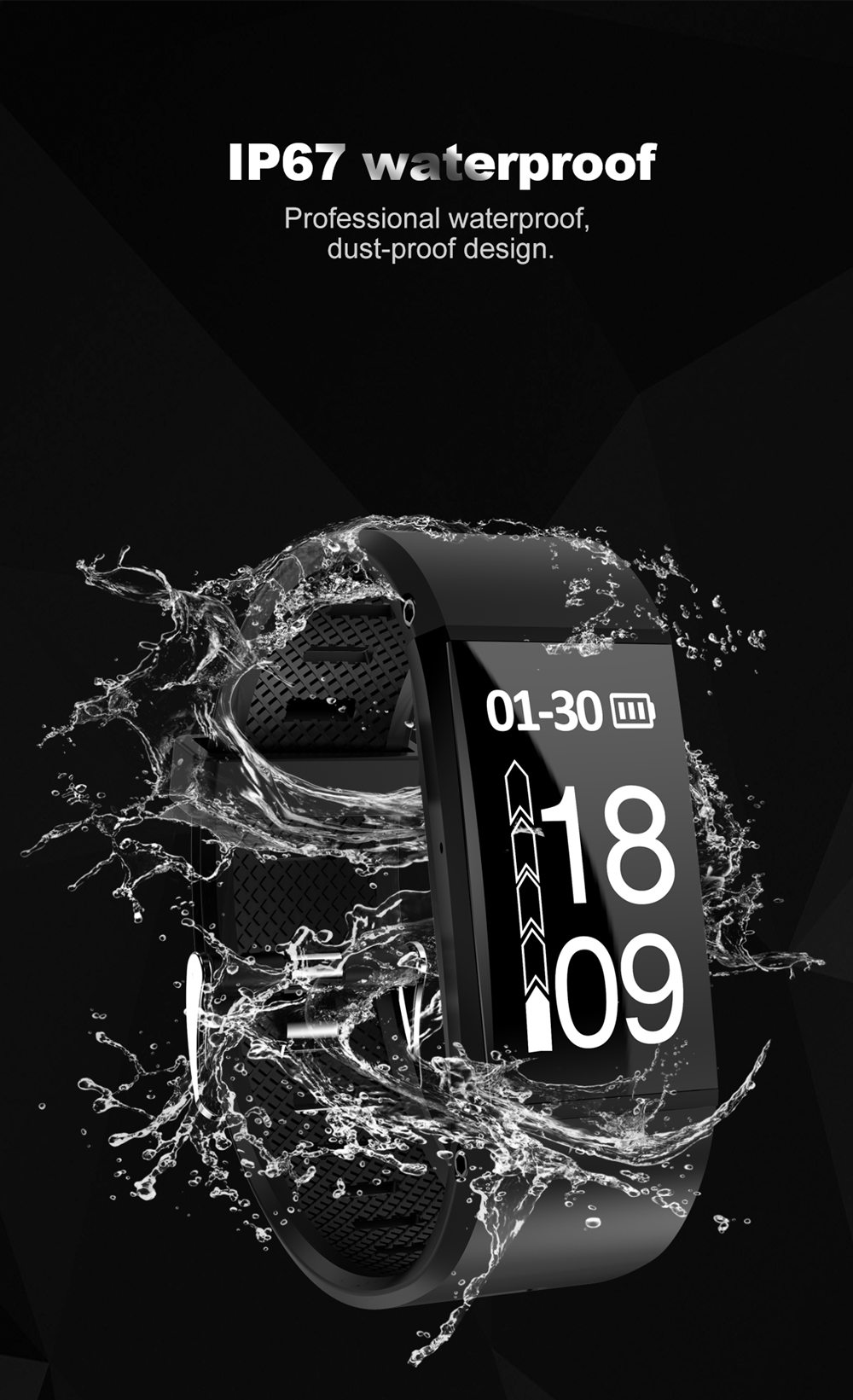 Makibes GT11 Smart Bracelet 0.96 Inch OLED Screen IP67 Built-in GPS Heart Rate Monitor Multi-sport Mode - Black