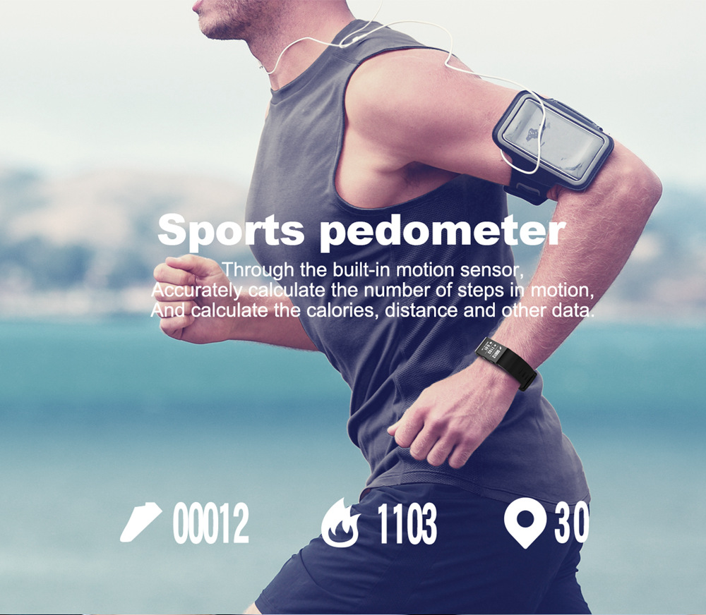 Makibes GT11 Smart Bracelet 0.96 Inch OLED Screen IP67 Built-in GPS Heart Rate Monitor Multi-sport Mode - Black