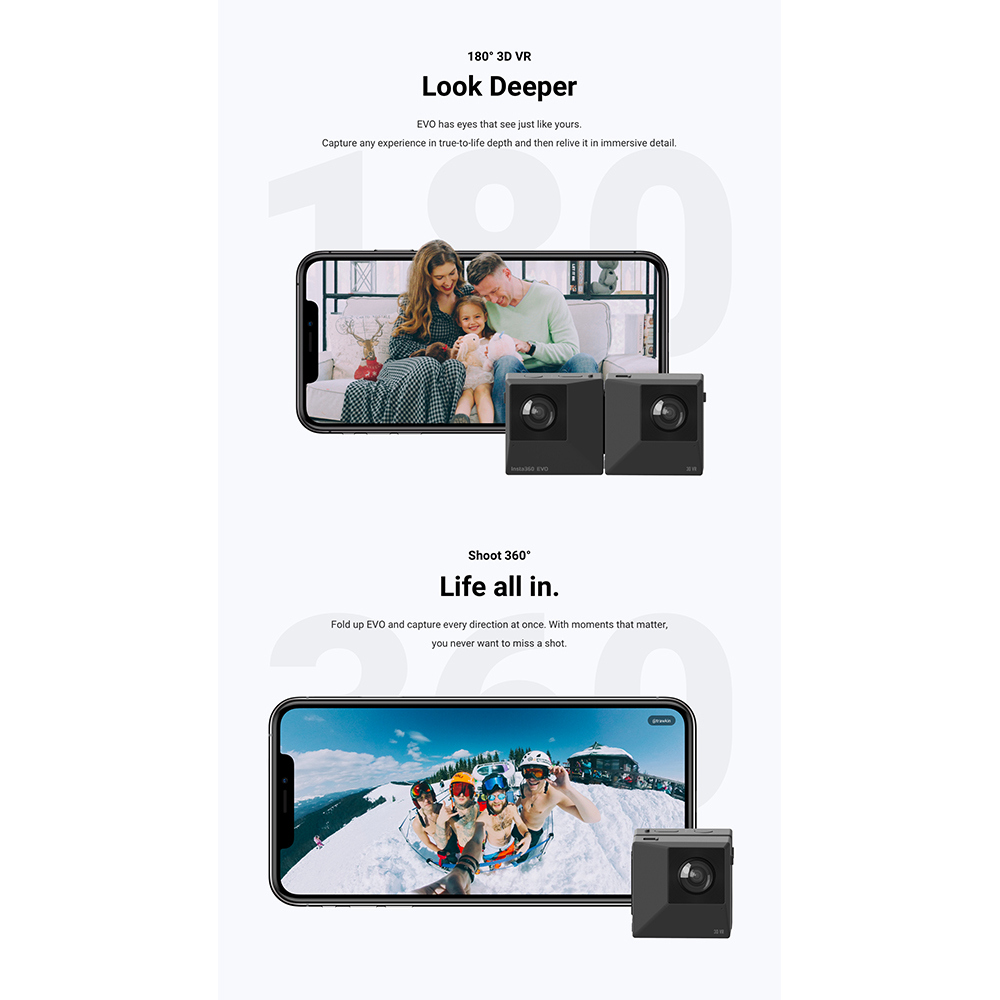 Insta360 EVO 180 Degree 3D 5.7K Folding Panoramic Naked-eye Anti Shake Sport Camera Compatible Oculus Go Samsung Gear VR
