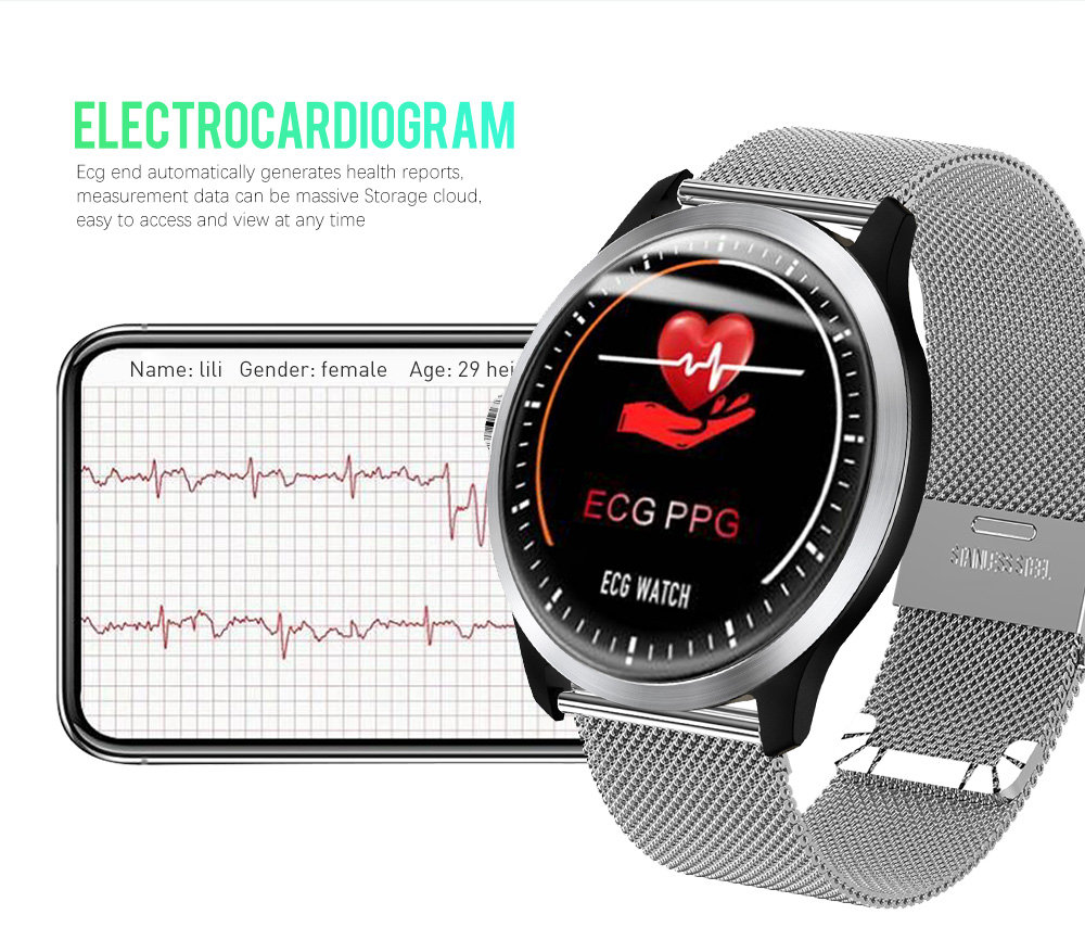 Makibes BR4 Smart Watch 1.22 Inch TFT Screen ECG PPG Measurement Heart Rate Blood Pressure Sleep Monitor IP67 - Black
