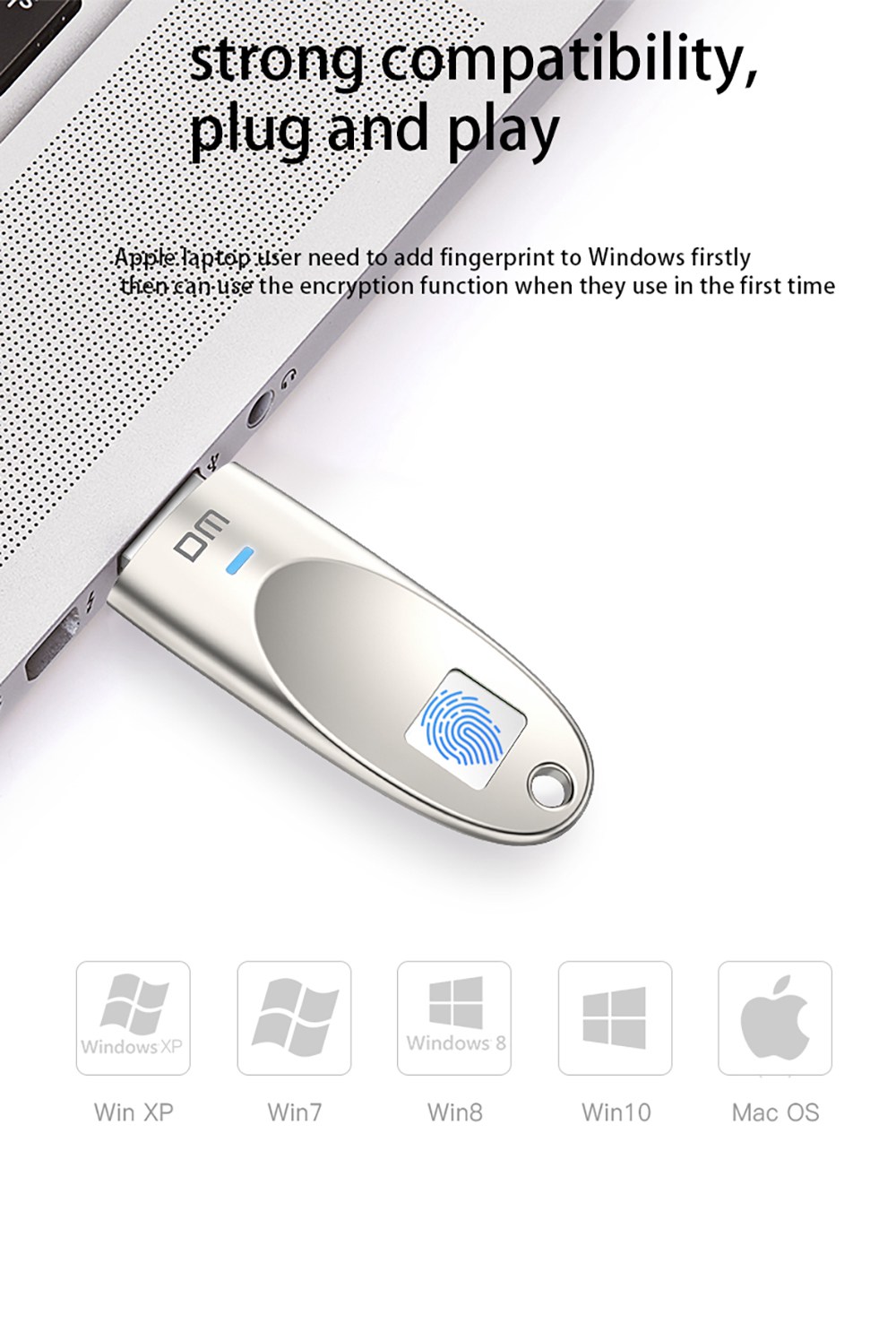 DM PD062 128GB USB3.0 Flash Drive Fingerprint Encryption Security Memory Disk - Silver