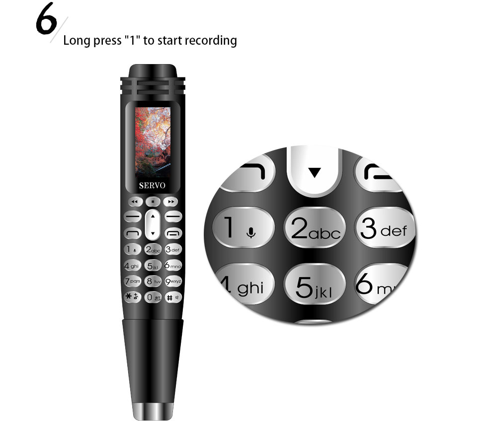 SERVO K07 0.96 Inch Mini Card Phone Bluetooth Dialer Recording Pen Handwriting Pen Flashlight Camera Dual SIM 300mAh - Silver