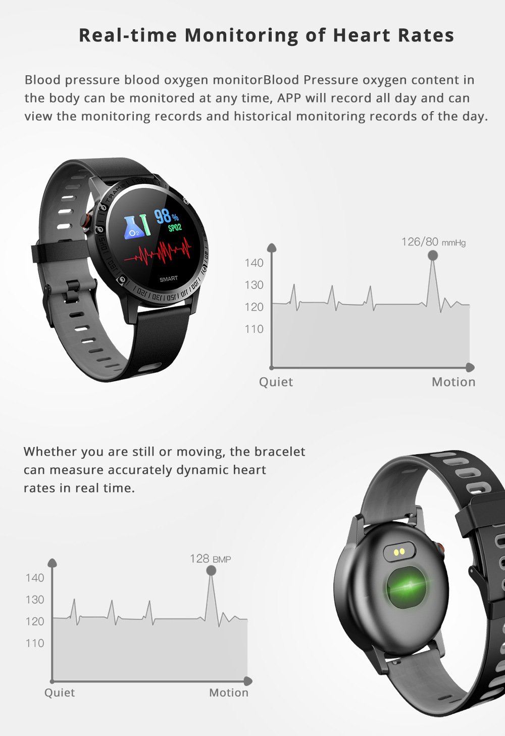 Makibes T6 Pro Smart Watch 1.3 Inch IPS Screen Heart Rate Blood Pressure Monitor IP68 Multiple Sports Modes - Gray