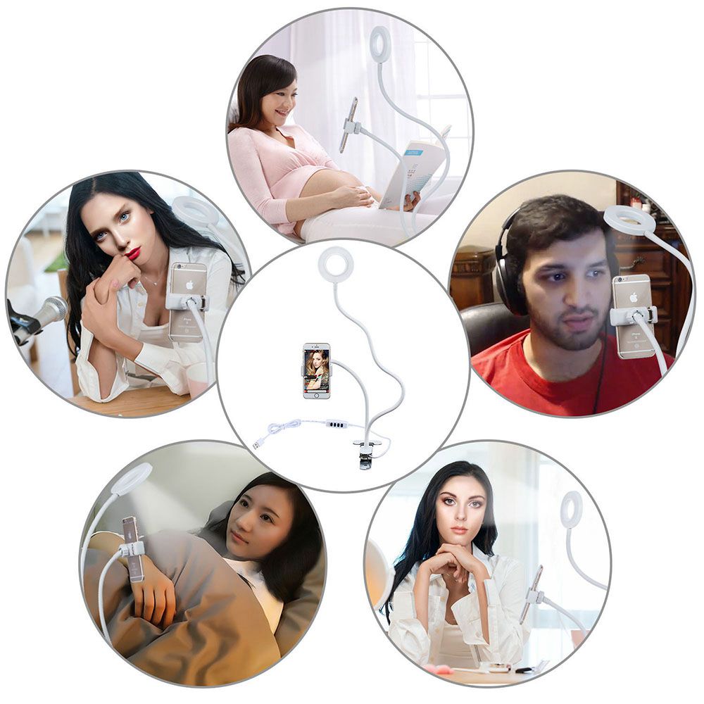 Dimmable LED Mobile Phone Live Fill Light Anchor Ring Fill Light Ring Live Broadcast Bracket - White