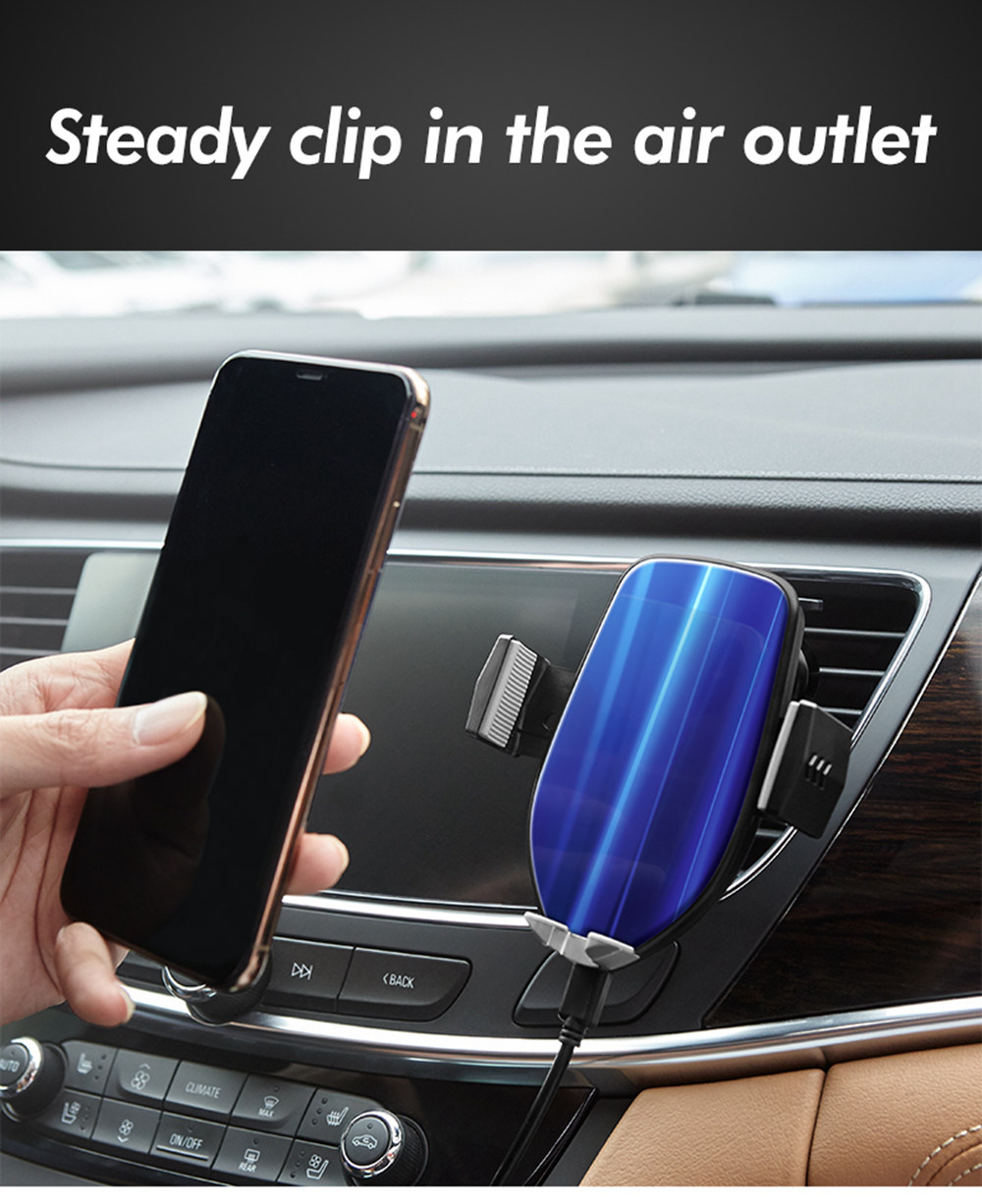 Smart Wireless Car Charger Holder QC3.0 Fast Charging Air Outlet Mount - Black