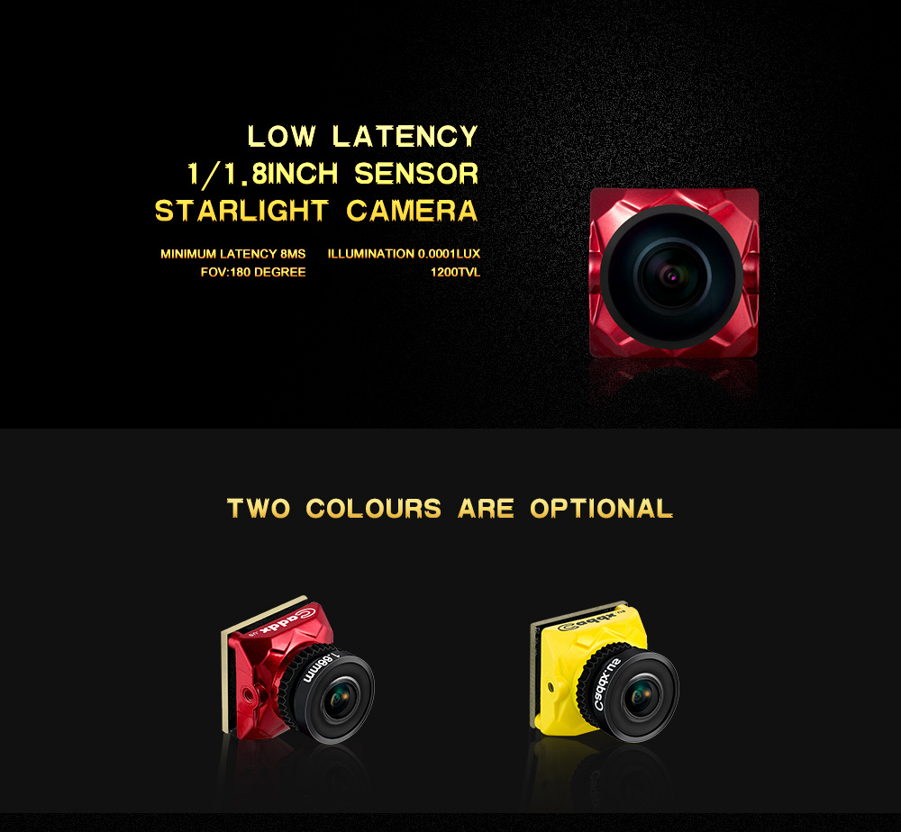 Caddx Ratel Starlight HDR OSD 1/1.8" 1.66mm Lens 1200TVL FPV Camera For Racing Drone - Yellow