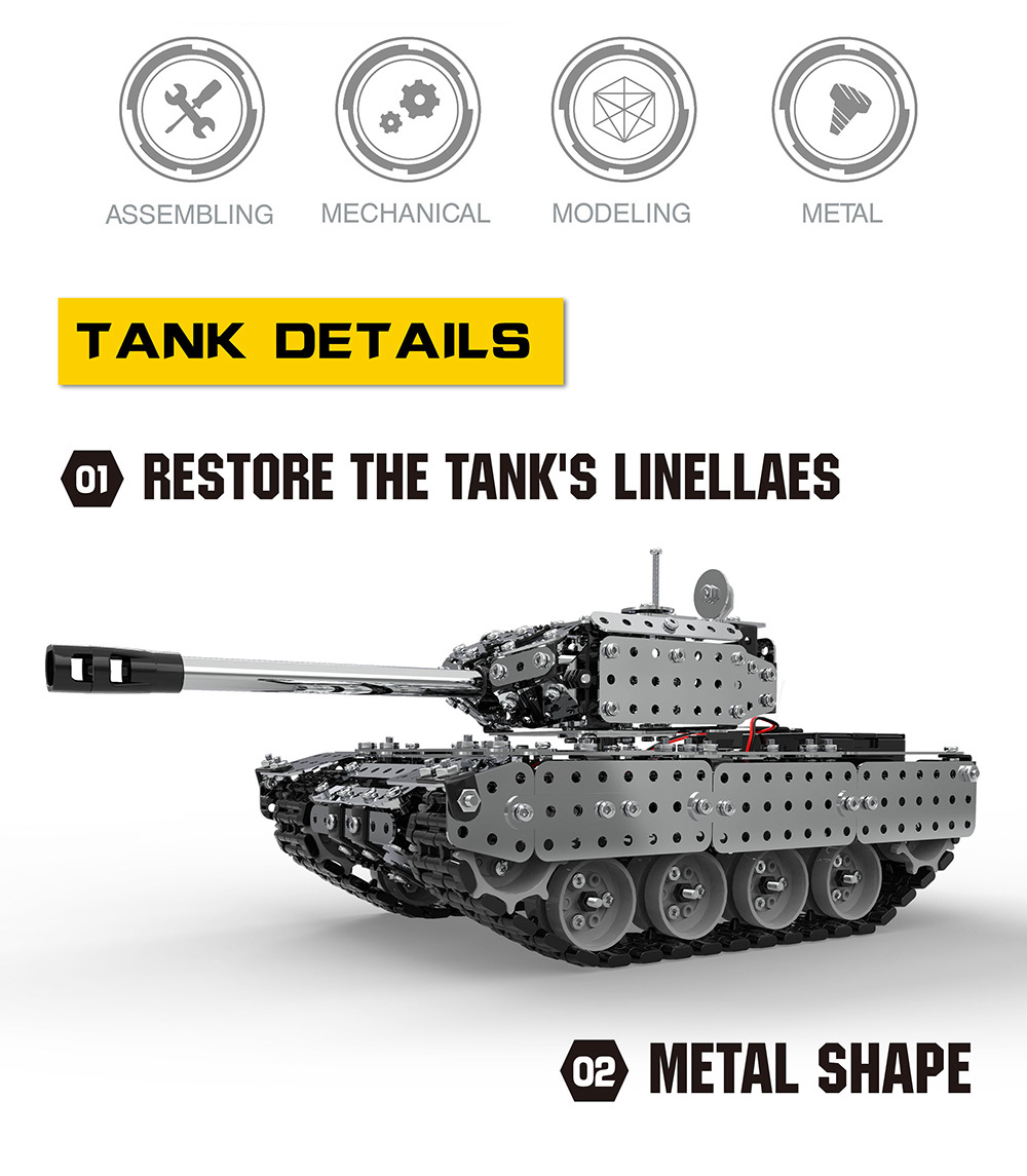 Mofun SW-006 952PCS DIY Assembling Metal Building Blocks RC Mechanical Tank