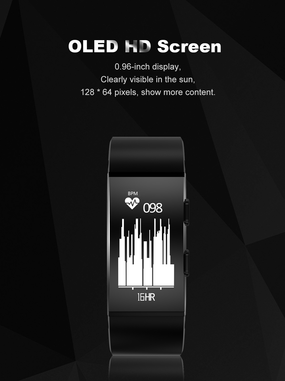 Makibes GT11 Smart Bracelet 0.96 Inch OLED Screen IP67 Built-in GPS Heart Rate Monitor Multi-sport Mode - Black