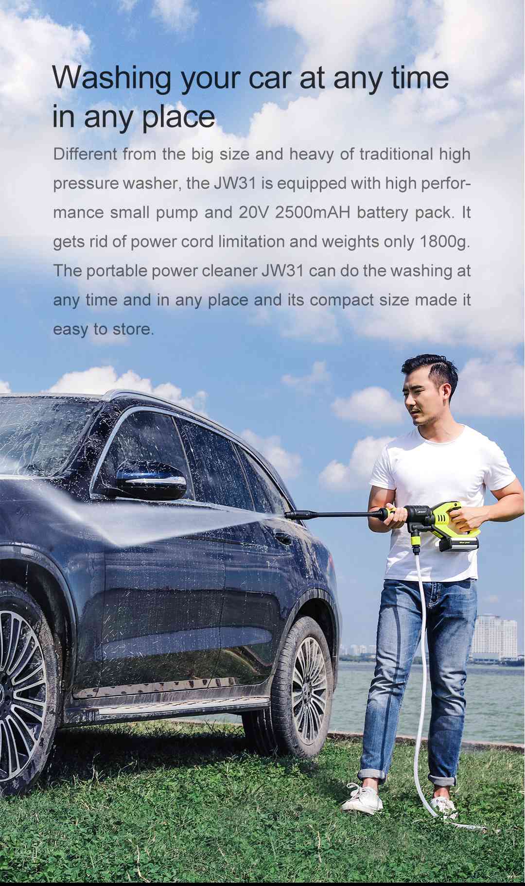 Xiaomi JIMMY JW31 Lightweight Cordless Pressure Washer Self-priming Faucet Long Cleaning Lance Eco Energy Saving Mode Portable Cleaner Global Version - Black