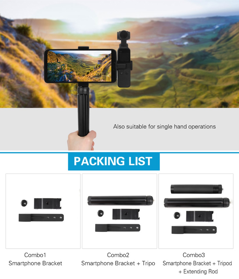 Sunnylife Expansion Accessories Metal Fixture Tripod Extension Rod Set For DJI OSMO Pocket Gimbal