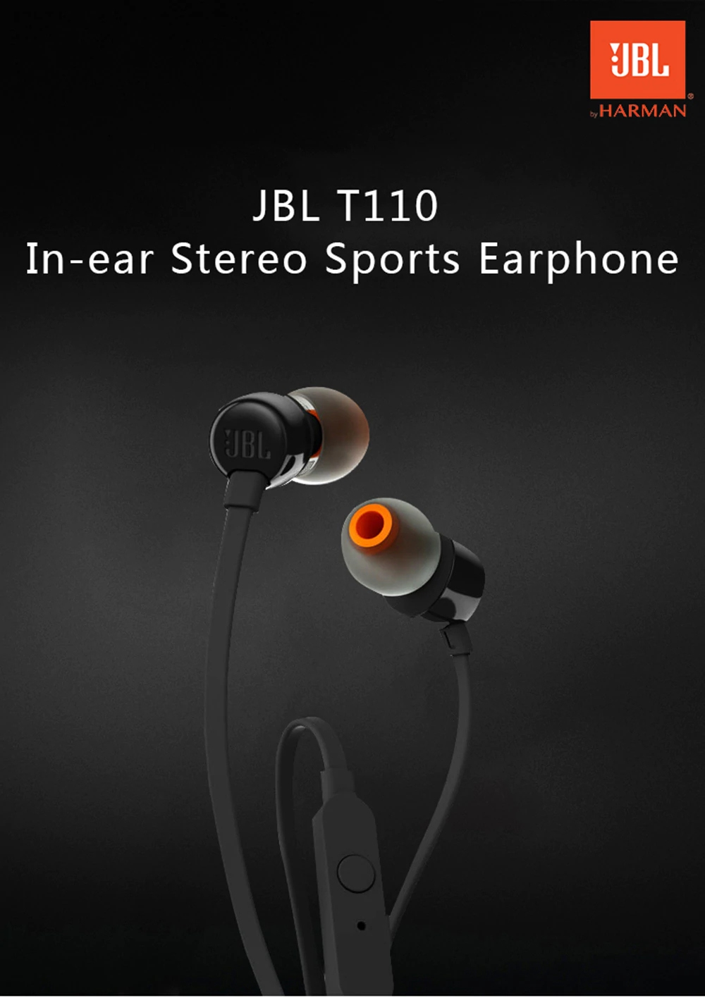 JBL T110 In-Ear Wired Earphones HiFi Bass - Blue