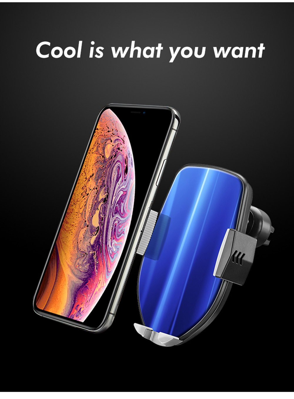 Smart Wireless Car Charger Holder QC3.0 Fast Charging Air Outlet Mount - Black