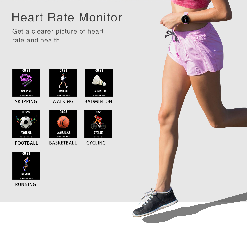 Makibes T4 Smart Watch 1.3 Inch TFT Screen IP67 Heart Rate Blood Pressure Oxygen Sleep Monitor Multi Sports Modes - Pink