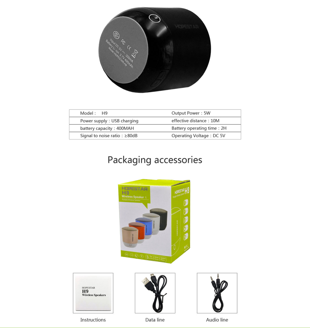 Hopestar H9 Portable Bluetooth Speaker Super Bass Micro SD Slot - Black