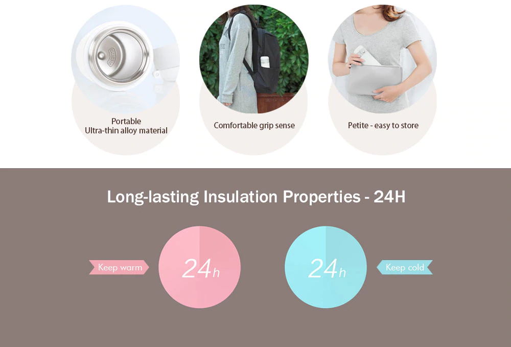 Xiaomi Viomi Vacuum Cup 316 Stainless Steel 24 Hours Vacuum Flask Water Bottle 460ml Single Hand On/Close - Gold