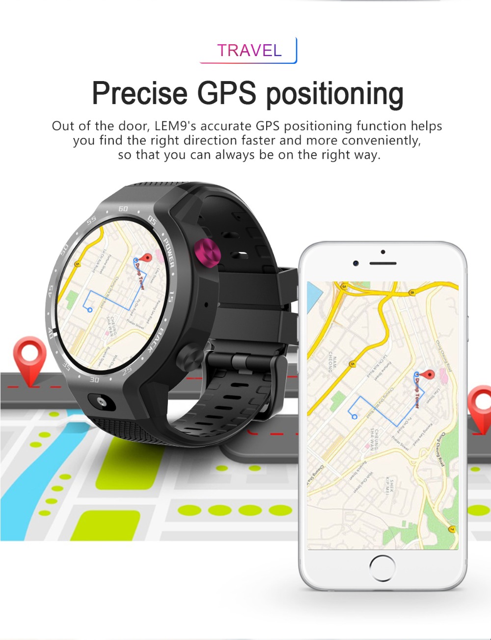 LEMFO LEM9 4G Smartwatch Phone Android 7.1 MTK6739+NRF52840 Dual System 1GB RAM 16GB ROM 1.39 inch Screen GPS Heart Rate Monitor - Gray