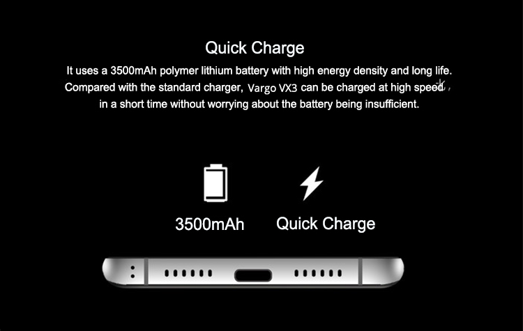 Vargo VX3 5.7 Inch 4G LTE Smartphone MTK6757 6GB 128GB Dual 13.0MP Rear Cameras Android 7.1 Quick Charge Touch ID - Gray