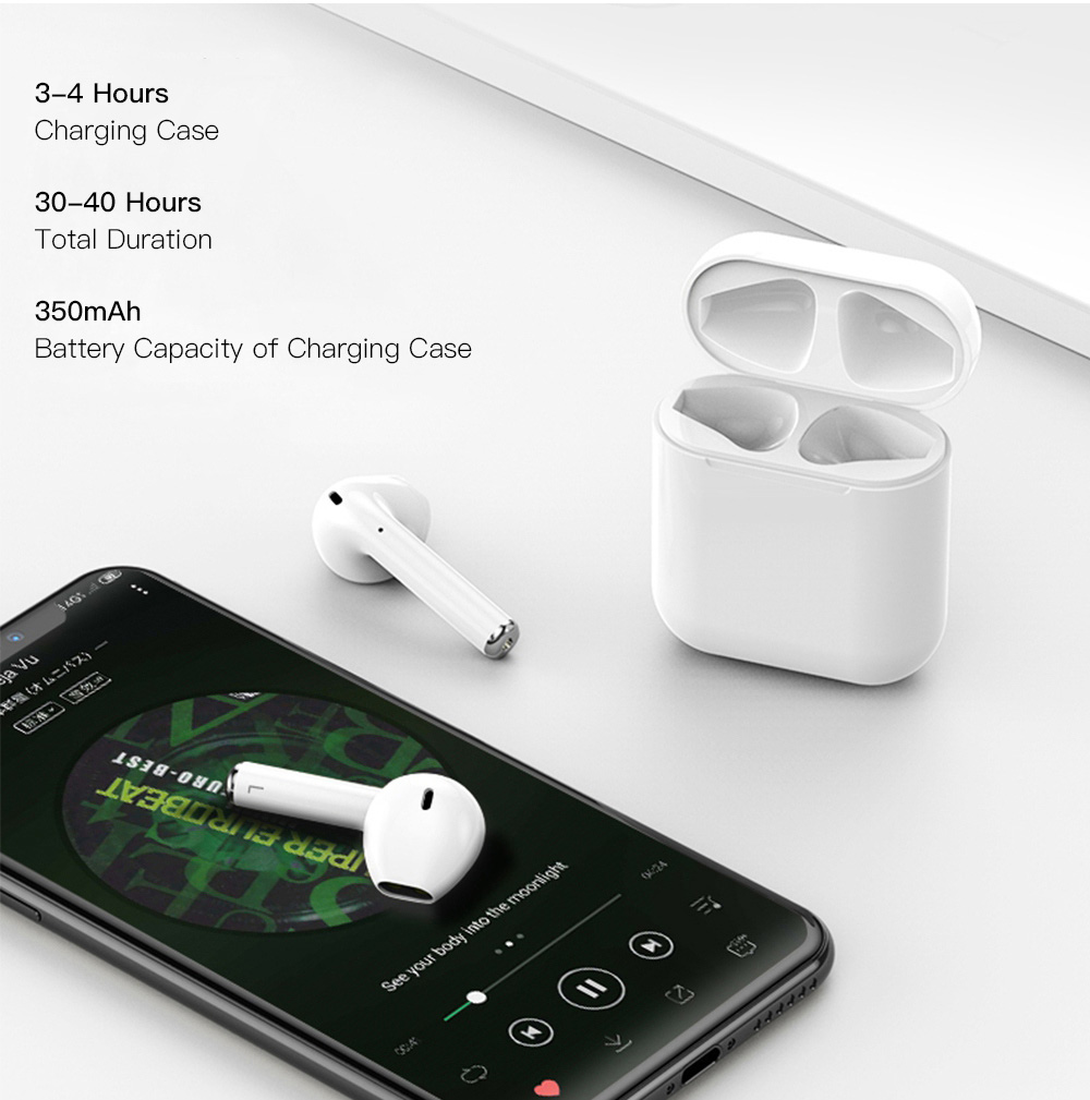 Apods i12 Bluetooth 5.0 TWS Earbuds Realtek 8763BFR Binaural Call Tap Control Auto Pairing Stereo Sound 4 Hours Working Time - Upgraded Edition