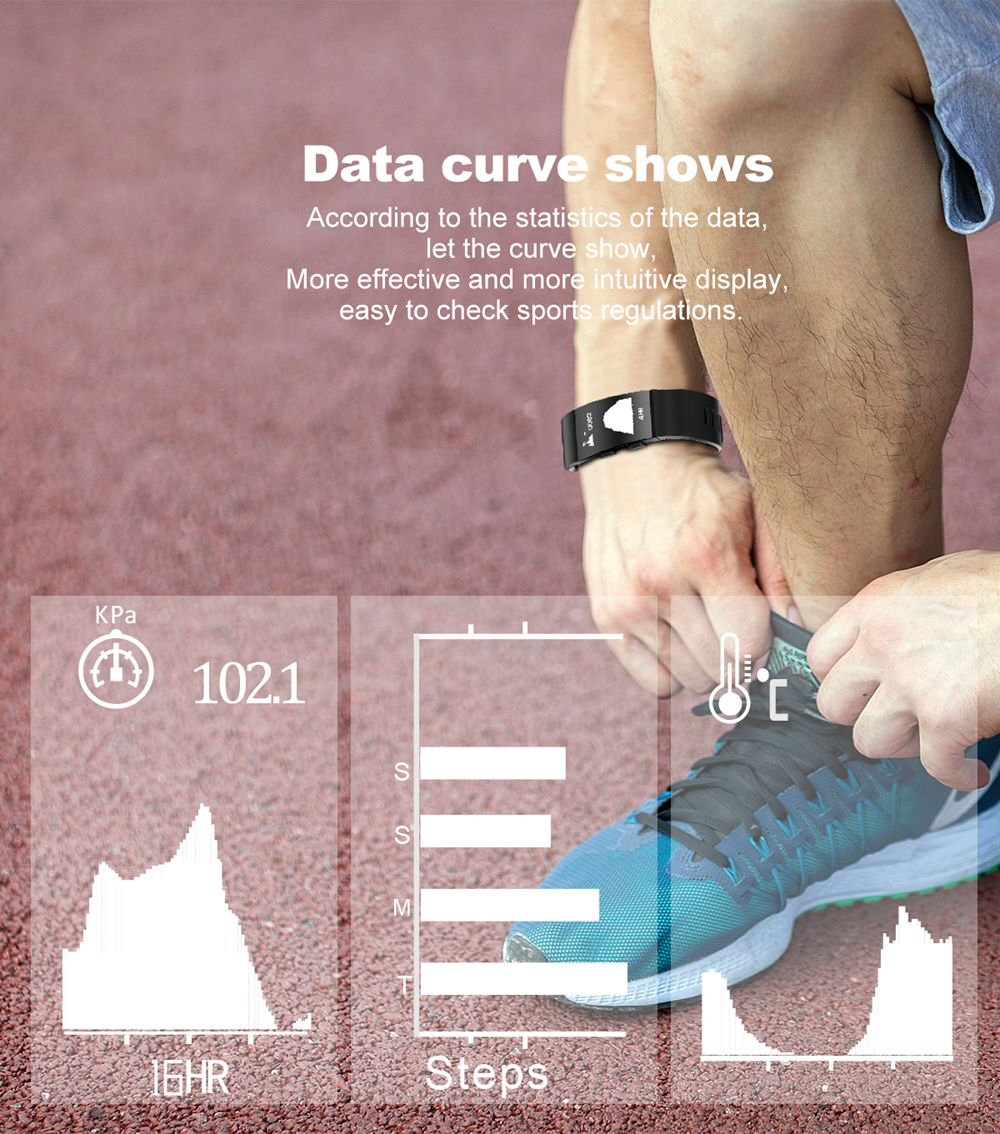 Makibes GT11 Smart Bracelet 0.96 Inch OLED Screen IP67 Built-in GPS Heart Rate Monitor Multi-sport Mode - Black