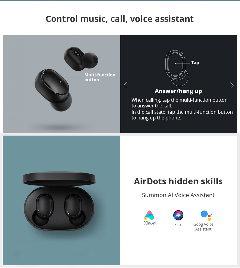 Xiaomi Redmi AirDots TWS  Bluetooth 5.0 Earbuds 4 Hours Working Time Noise Reduction - Black